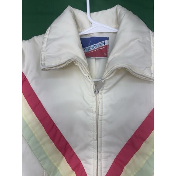 Vintage Ski Jacket Franconia Women’s Medium Pale Yellow Stripes - Picture 2 of 6